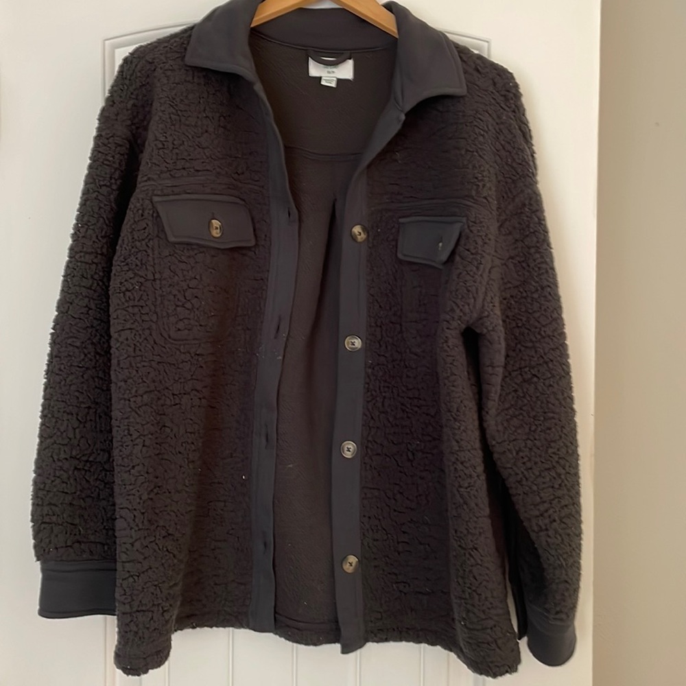 Aerie Oversized Sherpa Shacket XS, Dark Grey